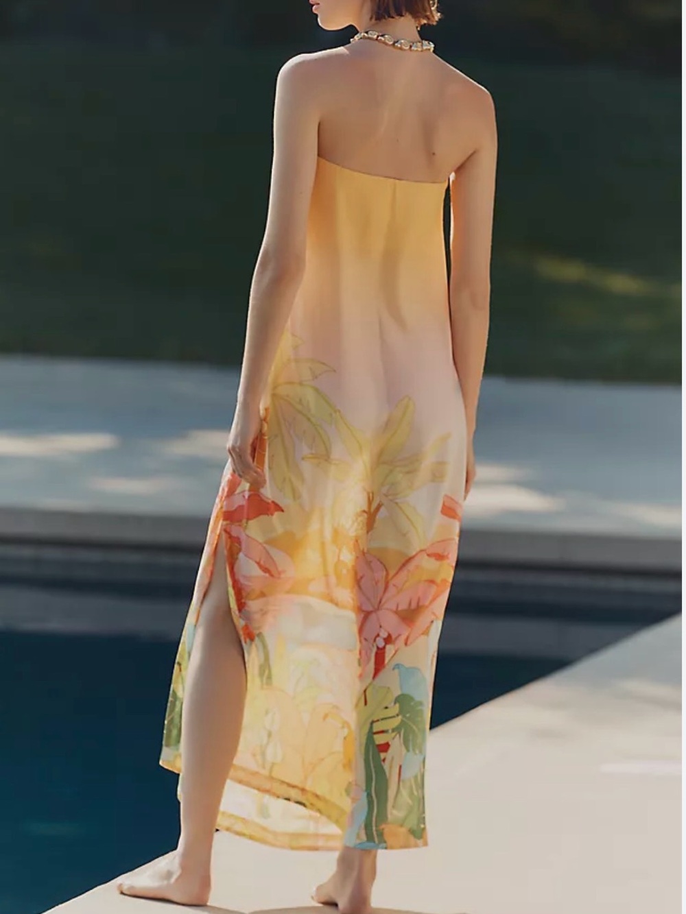 Farm Rio Tropical Paradise Sunset Strapless Maxi Cover Up Dress Yellow Size M - Picture 14 of 15